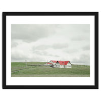 Red roof house on the green hill - Iceland