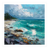 Coastal Turquoise Shoreline with Crashing Ocean Waves (Print Only) thumbnail