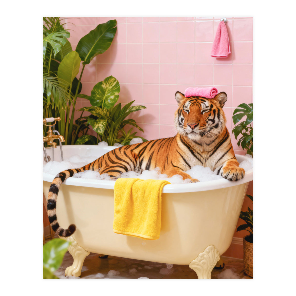 Leopard in Bathtub, Surreal Bathroom Scene (Print Only)