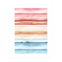 Watercolour Abstract Stripes Red Blue (Print Only)