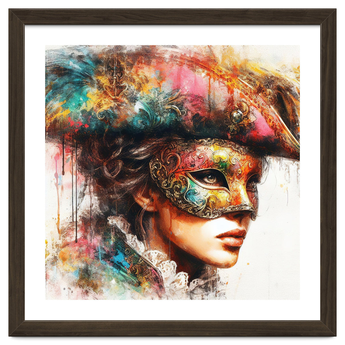 Watercolor Carnival Venetian Mask Woman