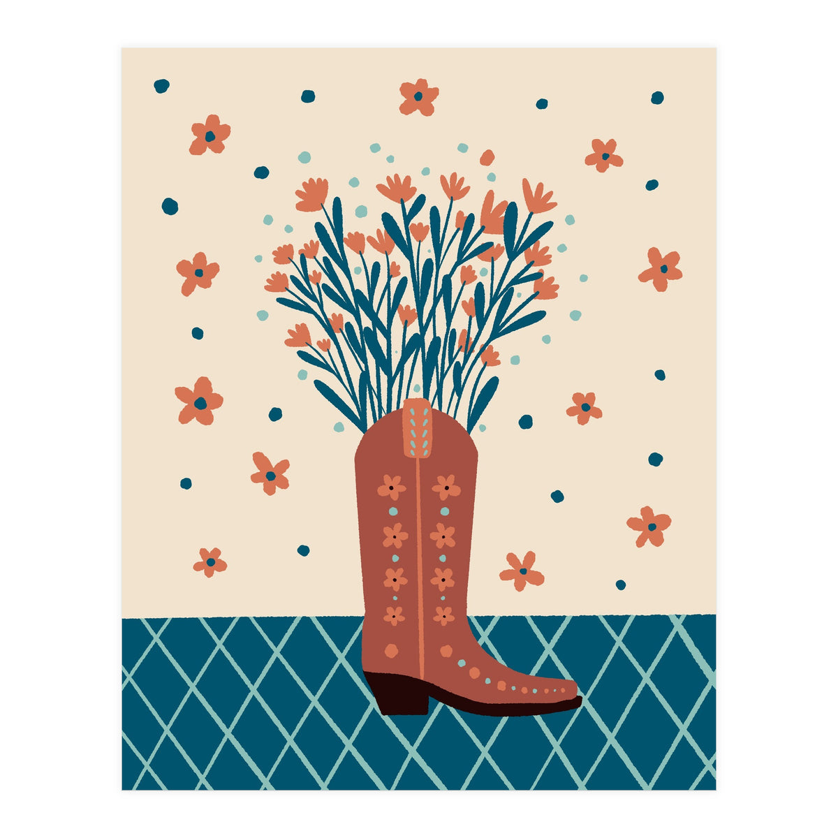 Mocha Cowboy boot with flowers (Print Only)