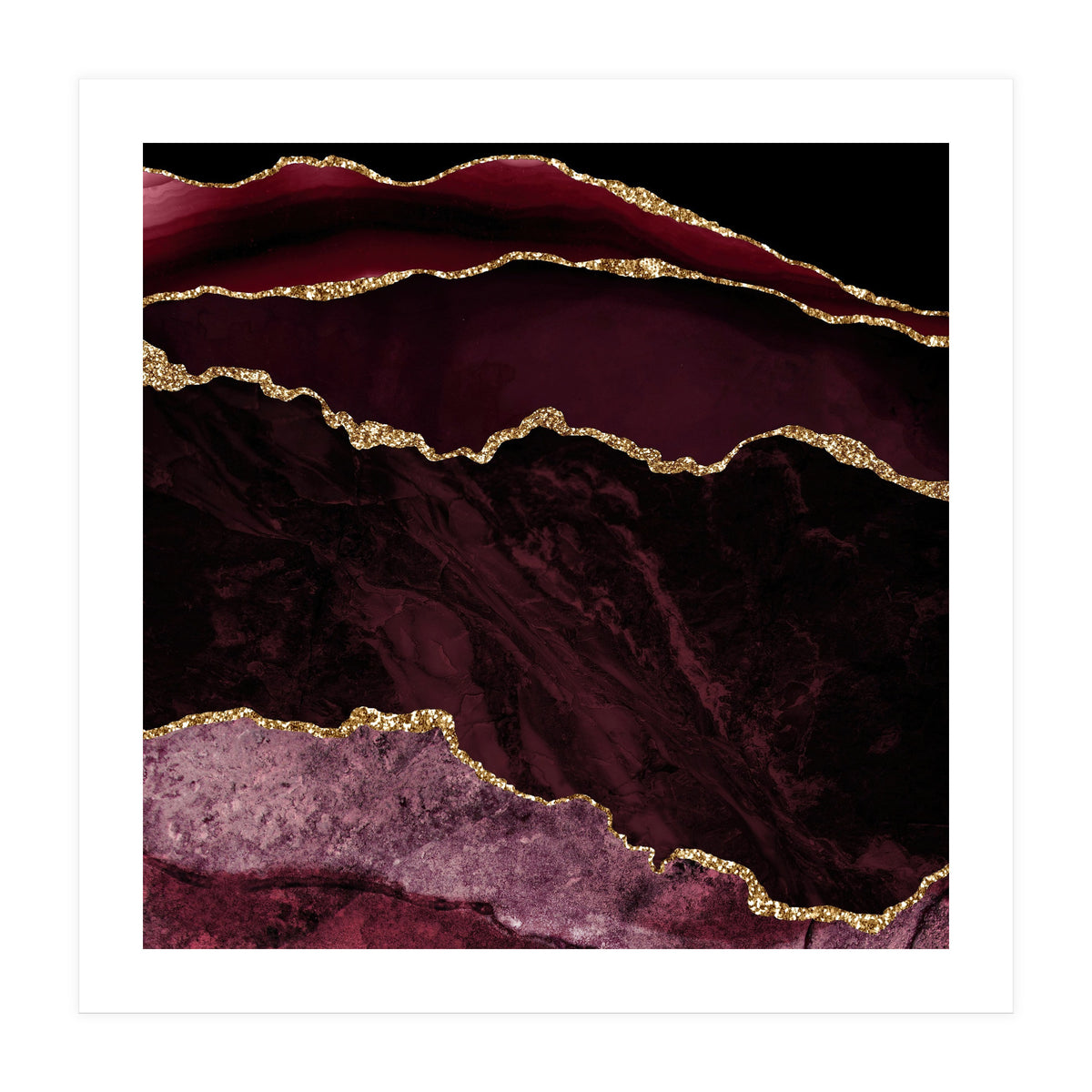 Burgundy & Gold Agate Texture 02  (Print Only)