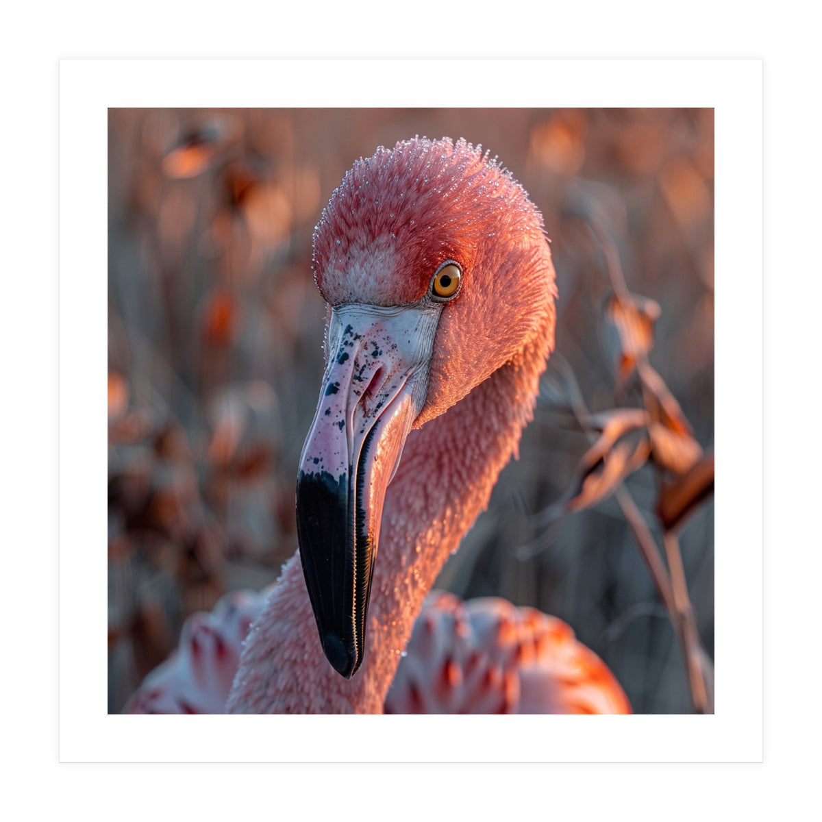 Close Up Of A Pink Flamingo Head In Sunlight (Print Only)