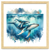 Mother And Calf Whales Watercolor
