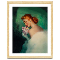 Portrait Of A Pinup Bride In White Dress And A Flower Boukuet