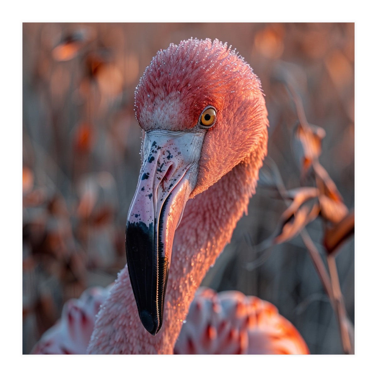 Close Up Of A Pink Flamingo Head In Sunlight (Print Only)