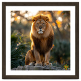 Majestic Lion Sitting On A Rock At Sunset thumbnail