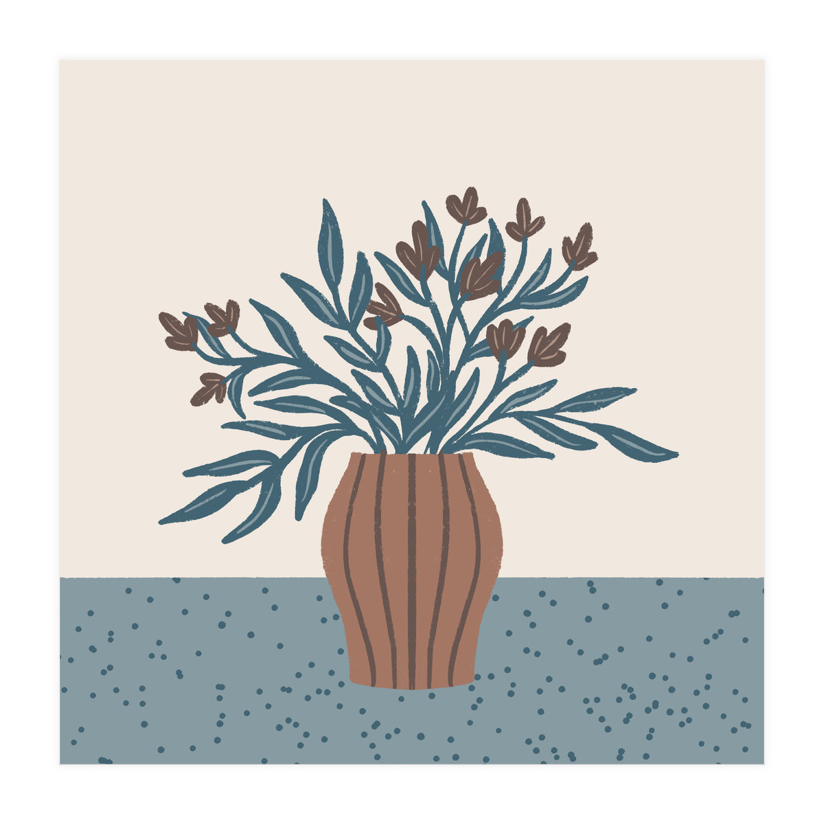 Brown Flowers in a Vase – Minimalist Floral Still Life (Print Only)