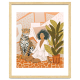 House Guest | Modern Bohemian Black Woman | Urban Jungle Decor | Wild Cat Leopard Pet | Plant Lady thumbnail