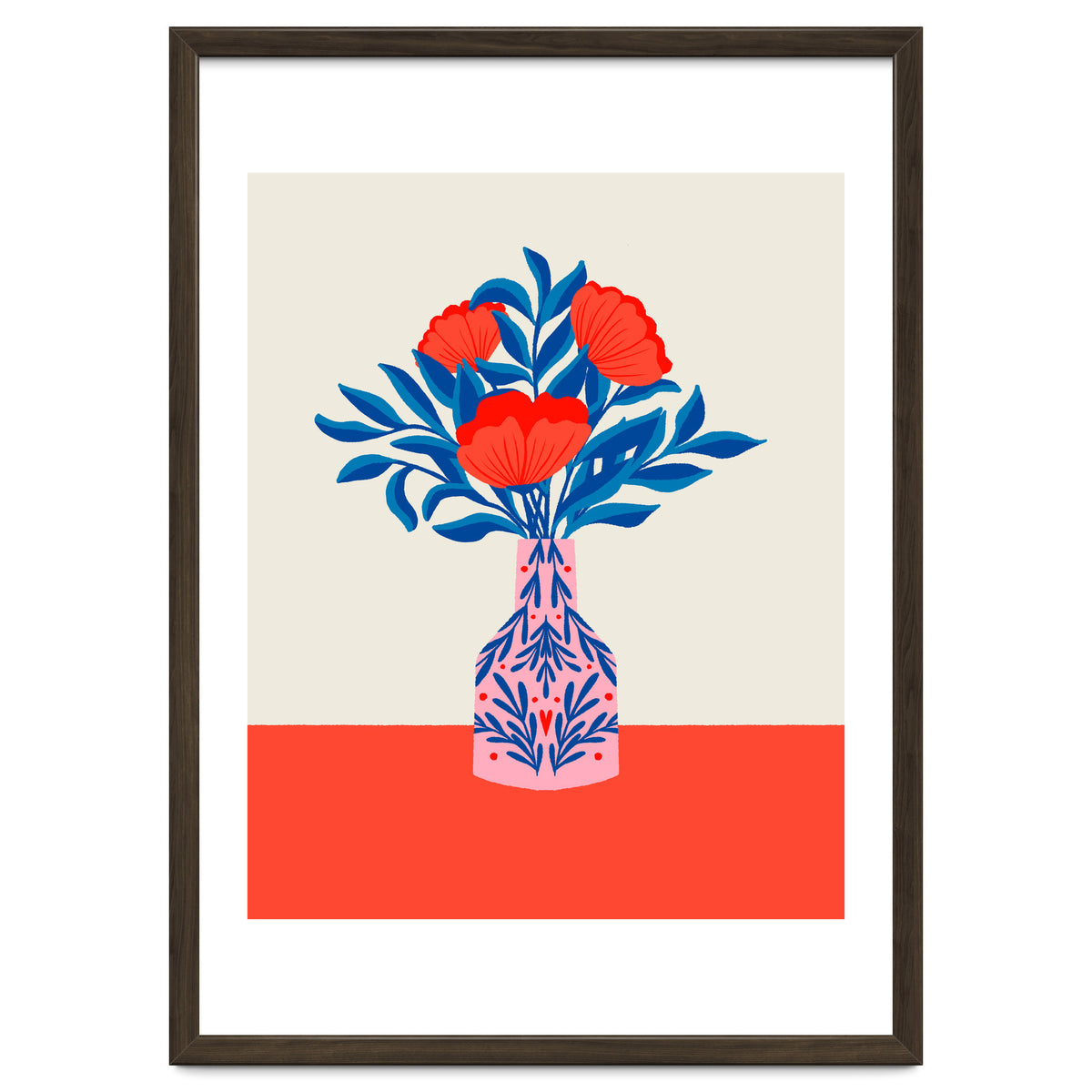 Poppies in a vase - red and blue