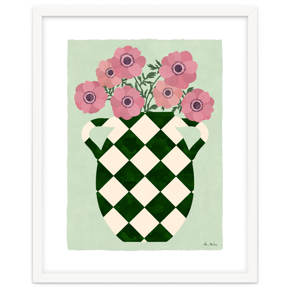 Checkered vase with anemones