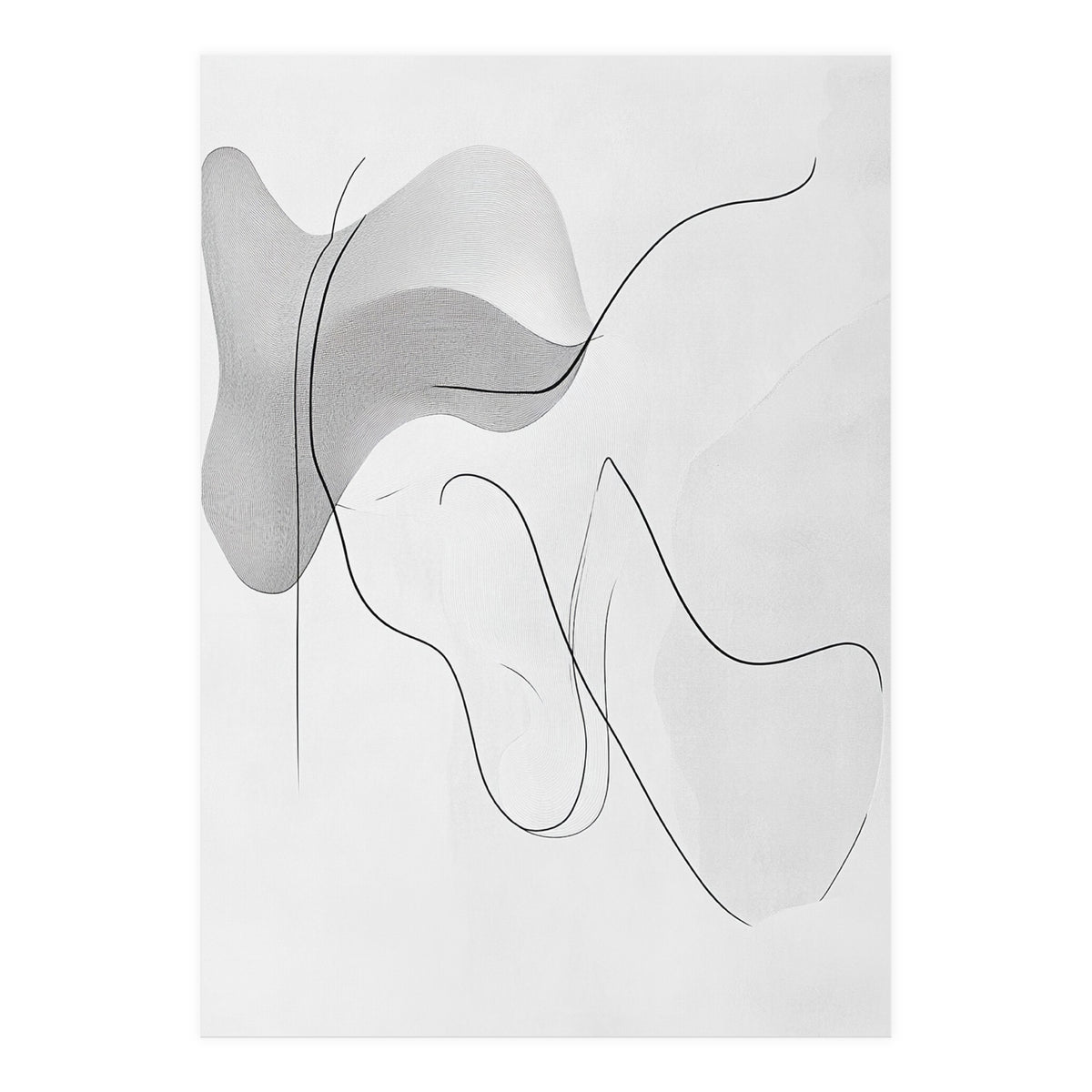 Abstract Black And White Flowing Lines And Shapes (Print Only)