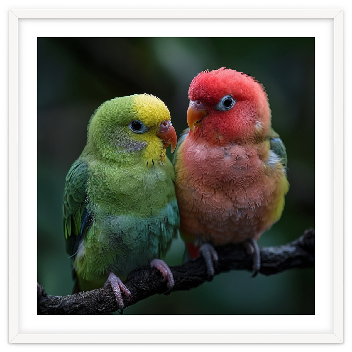 Two Lovebirds Sitting Together On A Branch