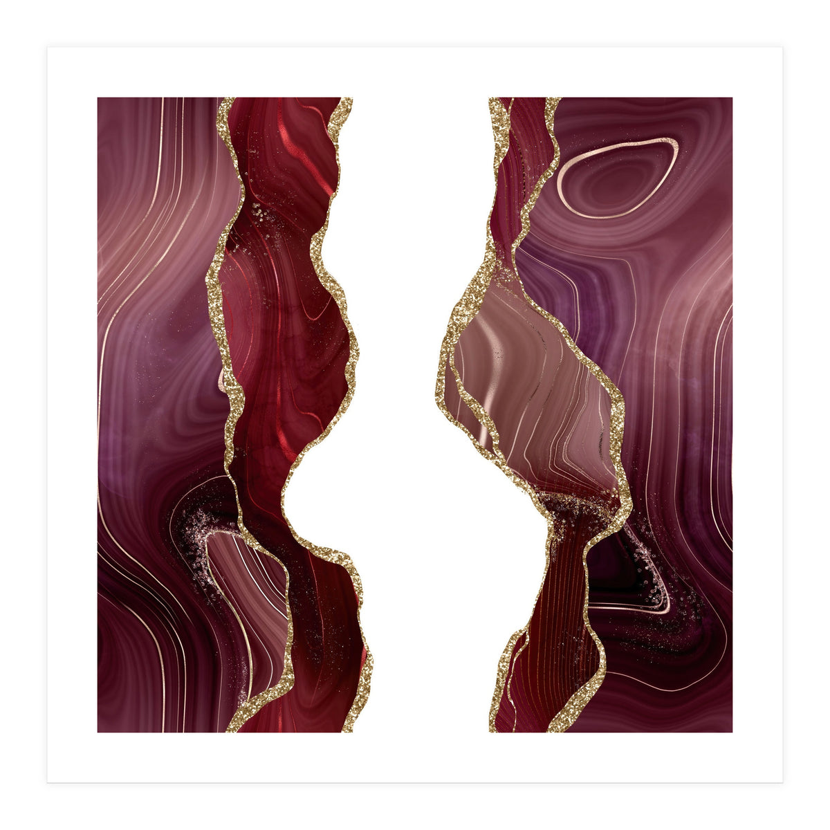 Burgundy & Gold Glitter Agate Texture 06 (Print Only)