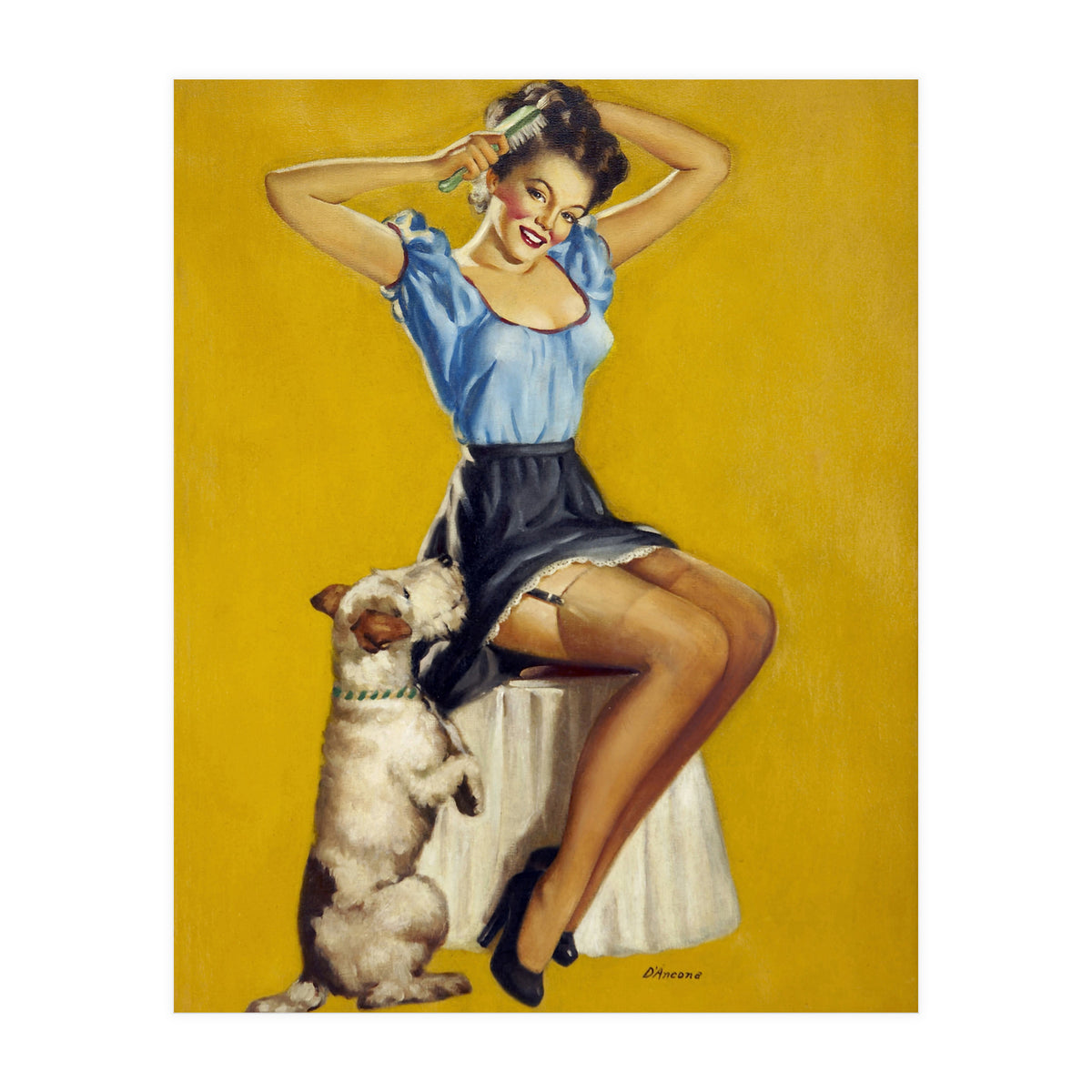 Pinup Woman Posing With Her Dog (Print Only)