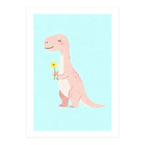 T-Rex Tyrannosaurus Dinosaur Art, Whimsical Dino with Flower, Gentle Nursery Print (Print Only) thumbnail
