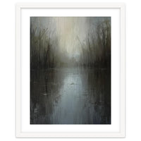 Ethereal Rainy Lake Forest Oil Painting