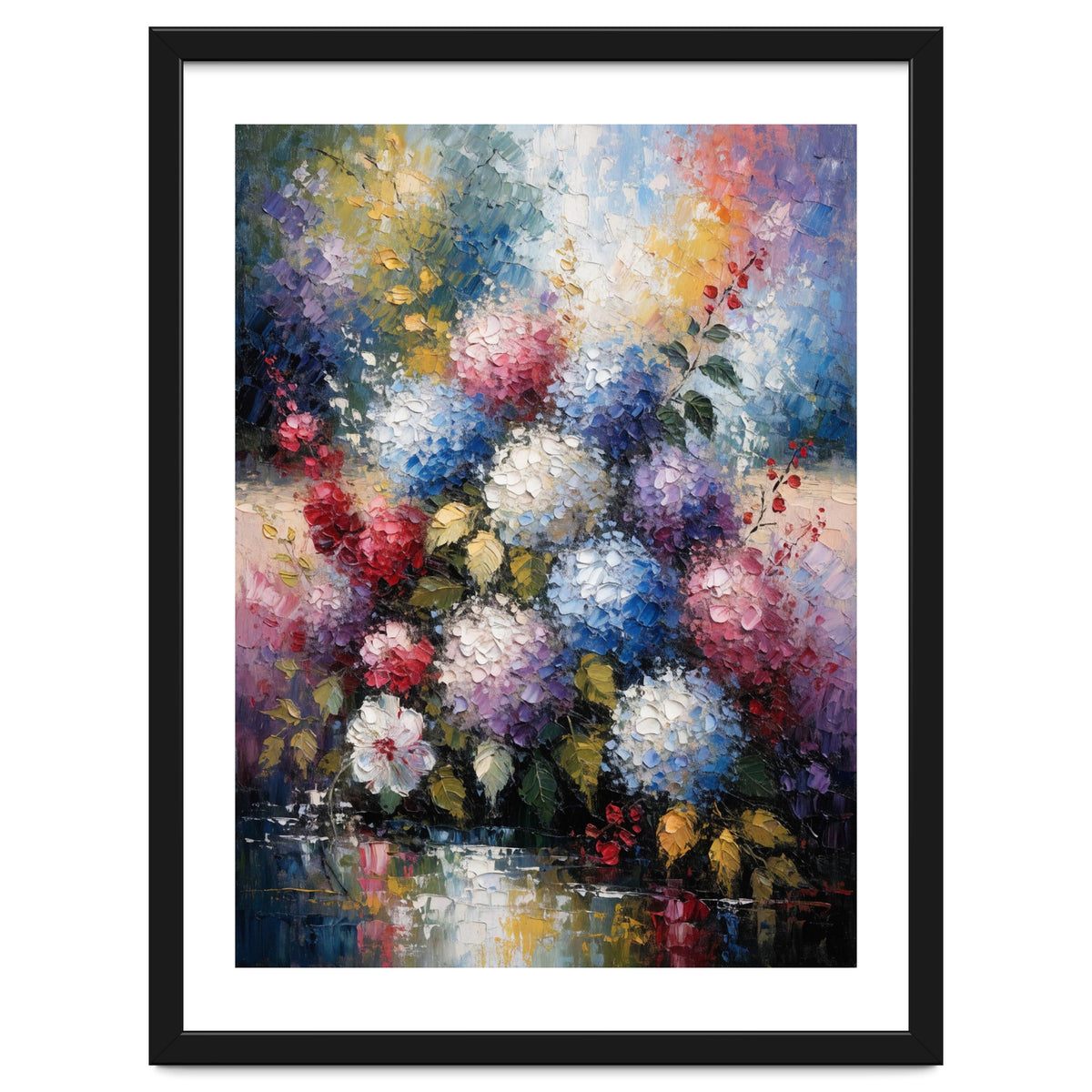 Vibrant Summer Hydrangea Bouquet Heavy Impasto Oil Painting