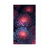 Ethereal Neon Blooms: Intricate 3D Floral Fractal Art (Print Only)