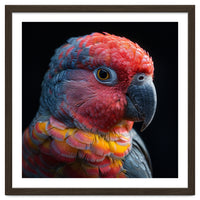 Close Up Parrot Face Red Blue Yellow Plumage