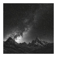 Starlit Mountain Majesty: Detailed Monochrome Milky Way (Print Only)