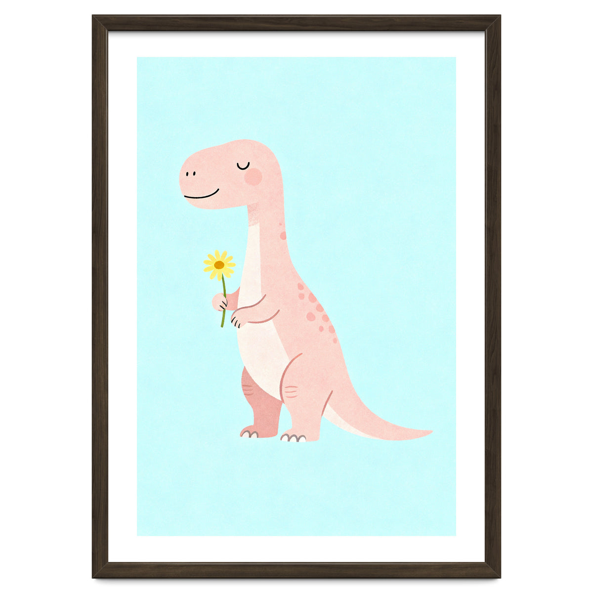 T-Rex Tyrannosaurus Dinosaur Art, Whimsical Dino with Flower, Gentle Nursery Print
