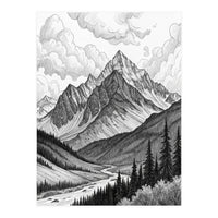 Majestic Alpine Mountain Range Sketch (Print Only)