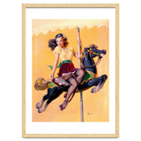Pinup Sexy Girl Riding A Wooden Horse thumbnail