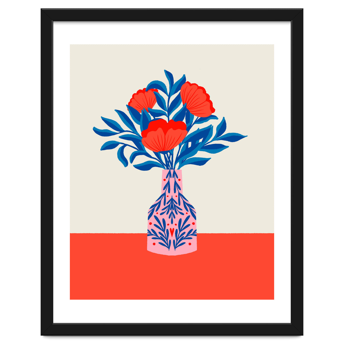 Poppies in a vase - red and blue