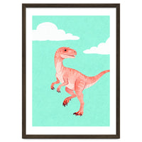 Velociraptor Watercolor Art, Cute Dino Nursery Print, Whimsical Dinosaur Illustration