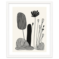 Abstract Black And White Botanical Illustration With Organic Shapes