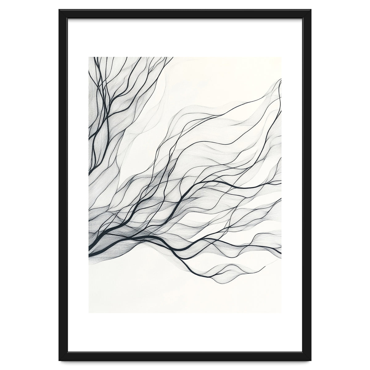 Abstract Black Branching Lines Flowing