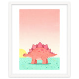 Stegosaurus Watercolor Art, Cute Dinosaur Nursery Print, Coral Dino Illustration thumbnail