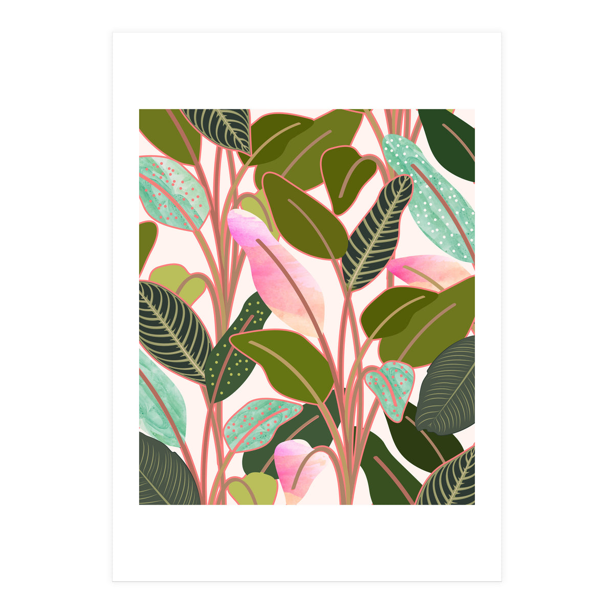 Color Paradise, Tropical Colorful Modern Bohemian Illustration, Eclectic Botanical Plant (Print Only)