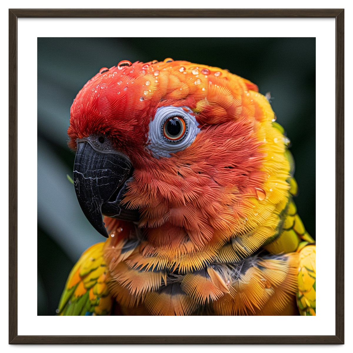 Sun Conure Parrot Bird With Water Droplets