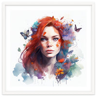 Watercolor Floral Red Hair Woman #3