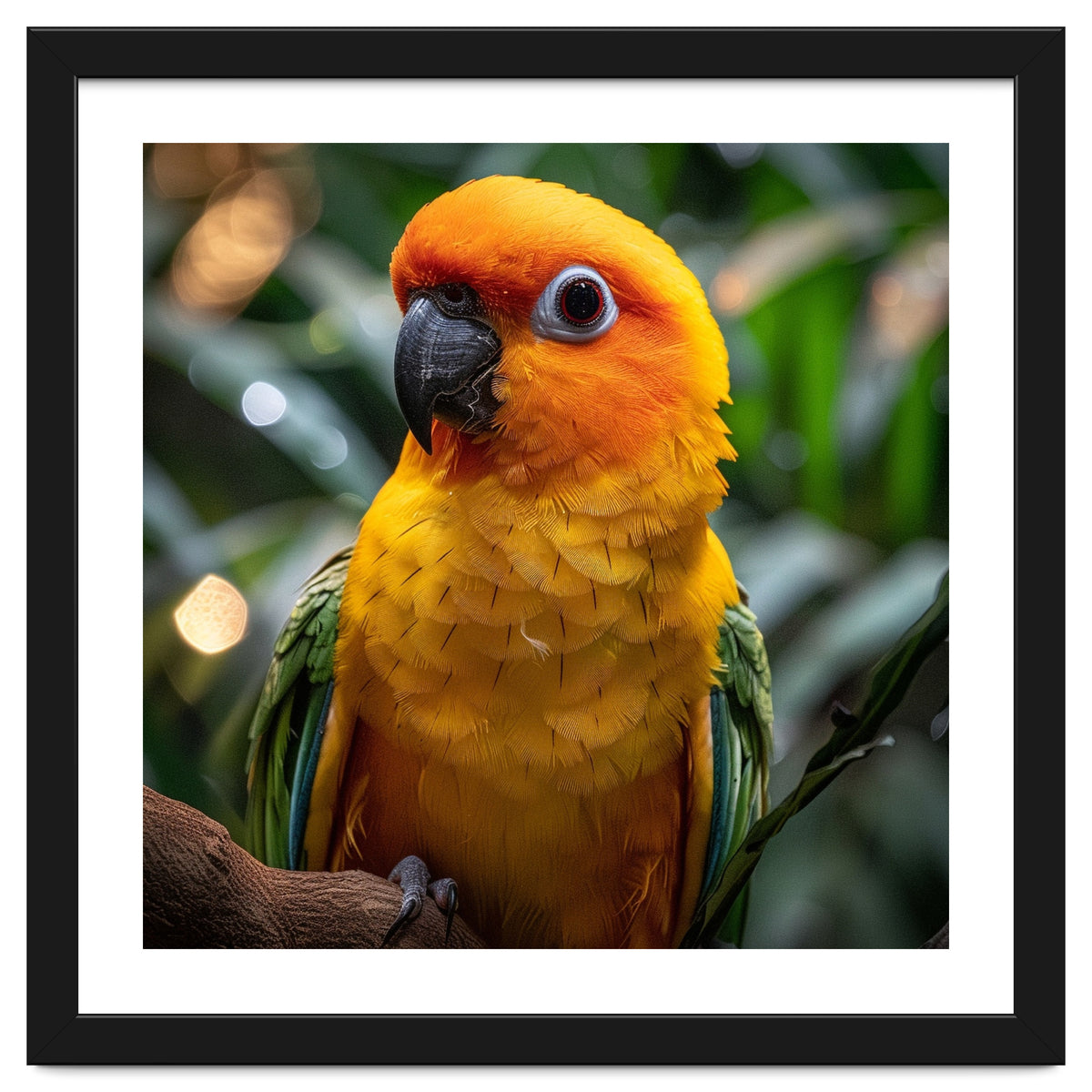 Sun Conure Parrot Colorful Bird Perched On Branch