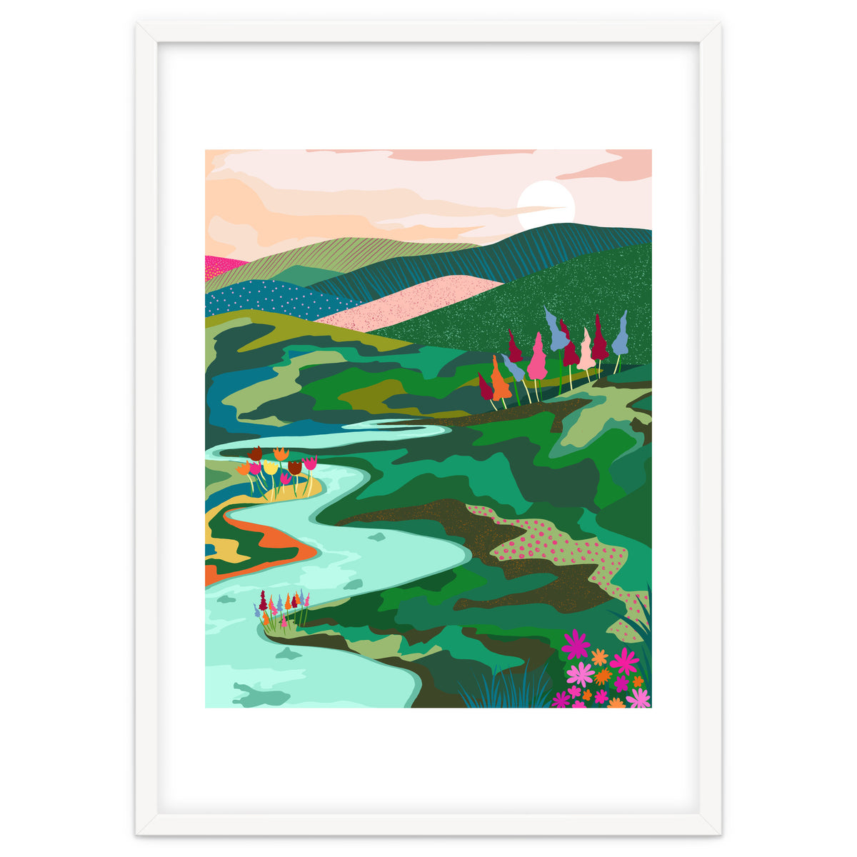 Endless Love, Bohemian Nature Landscape Scenic Meadow, Eclectic Colorful Travel Forest Mountains Sunset