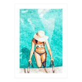 Pool Fashion | Modern Bohemian Woman Swim Watercolor Painting | Contemporary Travel (Print Only) thumbnail