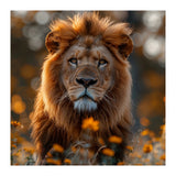 Majestic Lion Among Golden Flowers Close Up (Print Only) thumbnail