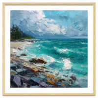 Coastal Turquoise Shoreline with Crashing Ocean Waves