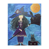 Cassandra, the Little Witch, with Merlin, the cat, and Circe, the Raven (Print Only)