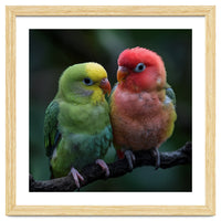 Two Lovebirds Sitting Together On A Branch
