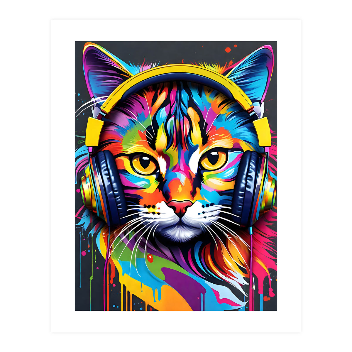 Cat In Headphones (Print Only)