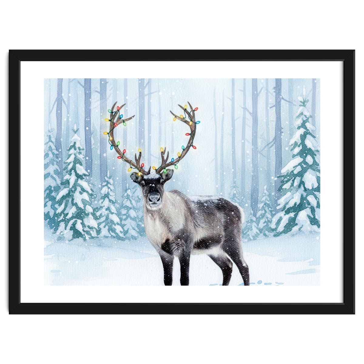 Reindeer with Christmas Lights, Deer Magical Winter Art