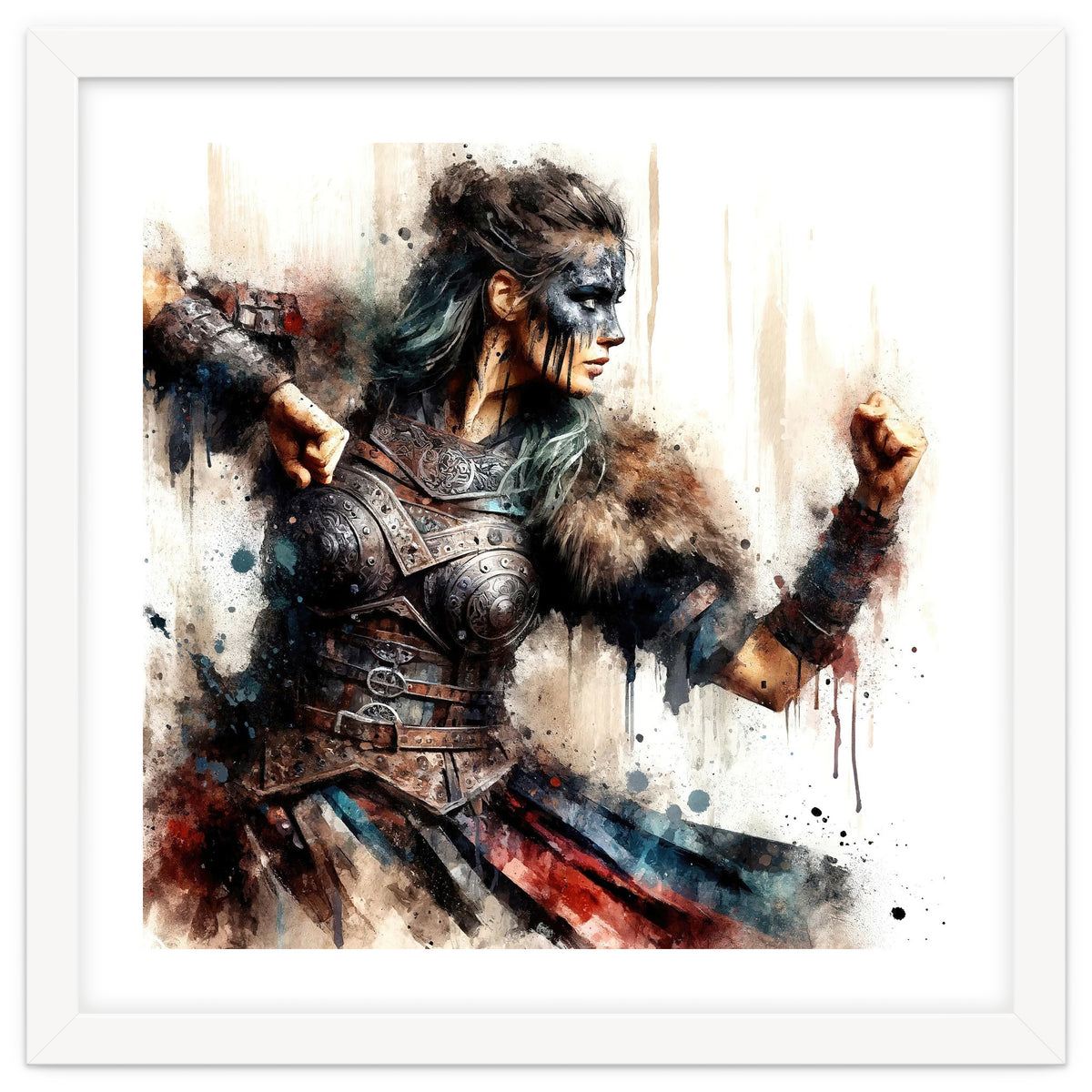 Viking Warrior Woman Watercolor Portrait