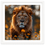 Majestic Lion Among Golden Flowers Close Up thumbnail
