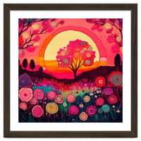 Folk Sunset Blossoming Tree