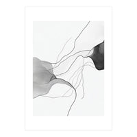 Abstract Black And White Flowing Lines And Shapes On White Background (Print Only)